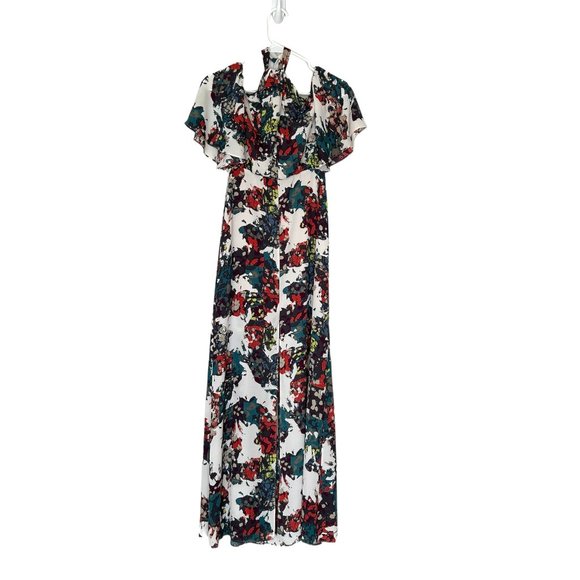 BCBG MaxAzria Green/Multicolor Print Kelly Ruffled Off-The-Shoulder Dress Size 0 - Picture 2 of 9